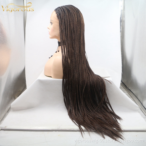 Long straight mono black cheap wholesale high quality  heat resistant micro braiding synthetic hair lace front wigs